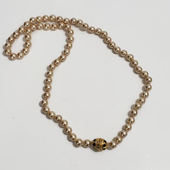 Vintage Nolan Miller Champagne Faux Pearl Necklace With Screw Clasp - Picture 1 of 5